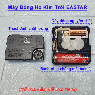 Máy Đồng Hồ KIM TRÔI EASTAR Độ Chính Xác Cao – Bộ KIM ĐAO đuôi hình TRÁI TIM, thân Kim màu Đen có phủ lớp sơn Phản quang màu Xanh – Tặng Pin Maxell - Bảo Hành 2 Năm