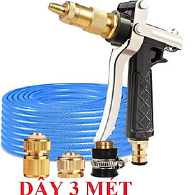 Bộ dây vòi xịt nước rửa xe, tưới cây . tăng áp 3 lần, loại 3m, 5m 206236Sđầu đồng, cút đồng, d.vàng