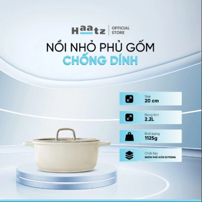 Nồi Phủ Gốm Chống Dính Đáy Từ Haatz Size 20cm - Công Nghệ Hàn Quốc, Dùng Mọi Loại Bếp - Bảo Hành 2 Năm