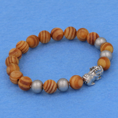 Vòng Tay Gỗ Huyết Rồng 8 ly Charm Tỳ Hưu Inox Bạc VGHRTHTB8