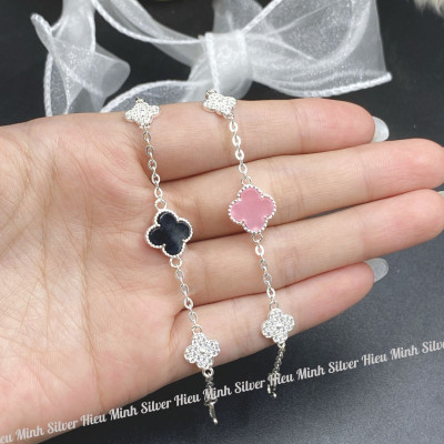 Lắc Tay Bạc 925 Cỏ 4 Lá Mix Màu BẠC HIỂU MINH LTU623