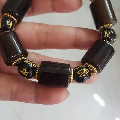 Vòng tay nam mã não nâu mix tây tạng kiểu hạt ống vuông tròn Size vòng 15mm đẹp ạ Ý nghĩa mang năng lượng tích cực may mắn cát tường cho gia chủ ạ