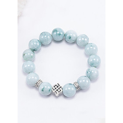 Vòng Tay Phong Thủy Nam Đá Cẩm Thạch Phỉ Thúy Phối Charm Kết Đồng Tâm Bạc (14mm) Mệnh Mộc, Hỏa Ngọc Quý Gemstones