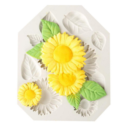 Khuôn silicon làm rau câu hoa hướng dương kèm lá - Mã số 1063