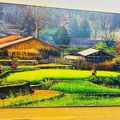 (ẢNH CHỤP THẬT) Tranh treo tường cảnh núi rừng tây bắc trang trí phòng khách,nhà hàng, khách sạn kèm đinh treo