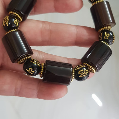 Vòng tay nam mã não nâu mix tây tạng kiểu hạt ống vuông tròn Size vòng 15mm đẹp ạ Ý nghĩa mang năng lượng tích cực may mắn cát tường cho gia chủ ạ