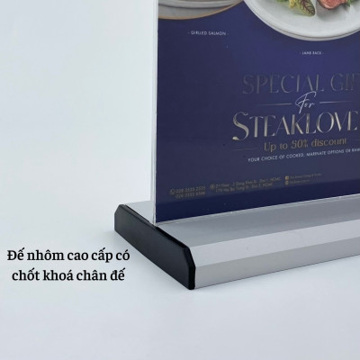 Kệ menu nhà hàng, Standee mica để bàn, Bảng quét mã QR Code, Kệ mica 2 mặt Enter E33 100x150mm đế nhôm A6