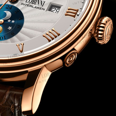 Đồng hồ nam chính hãng LOBINNI Ref.1023-1 (Phiên bản đặc biệt Limited)  Kính sapphire nguyên khối ,chống xước,chống nước 50m,mặt trắng vỏ vàng hồng dây da nâu xịn, thép không gỉ 316L,Đồng hồ cơ (Automatic) bảo hành 24 tháng,thiết kế đơn giản và sang trọng