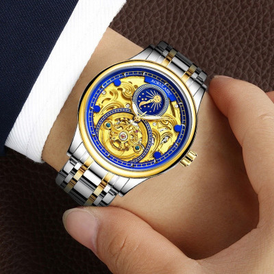 Đồng Hồ Cơ Nam AOKULASIC AUTOMATIC Dây Thép Đúc Đặc Khóa Bướm Kính Tráng Saphire Có Lịch Thứ Ngày Tháng - Thiết Kế Lộ Máy AOK99