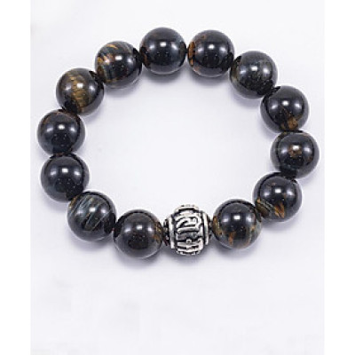 Vòng Tay Phong Thủy Nam Đá Mắt Hổ Xanh Đen Phối Charm Bạc (16mm) Mệnh Thủy, Mộc Ngọc Quý Gemstones