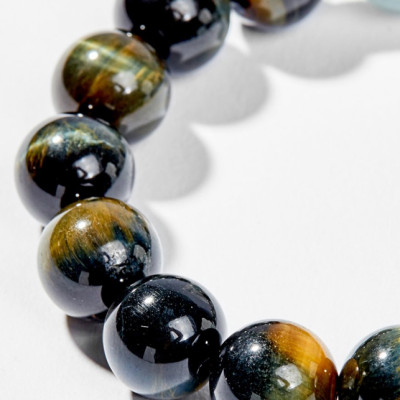 Vòng Tay Phong Thủy Nam Đá Mắt Hổ Xanh Đen Mix Đá Cẩm Thạch Phỉ Thúy Phối Charm Tỳ Hưu Bạc (12mm) Mệnh Thủy, Mộc Ngọc Quý Gemstones