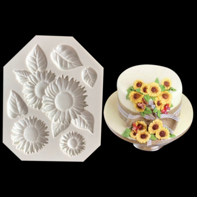 Khuôn silicon làm rau câu hoa hướng dương kèm lá - Mã số 1063