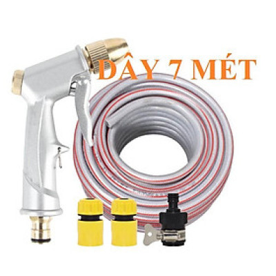 Bộ dây vòi xịt nước rửa xe, tưới cây . tăng áp 3 lần, loại 7m, 10m 206701 đầu đồng,cút,+ tặng móc khoá