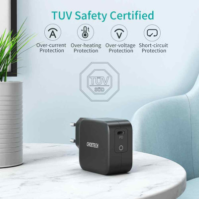 Adapter củ cóc sạc nhanh 61W PD Type-C hiệu CHOETECH Q6006 cho điện thoại / iPad / Macbook Sạc nhanh chuẩn PD 3.0, Công nghệ GAN, Smart LED báo sạc - Hàng chính hãng