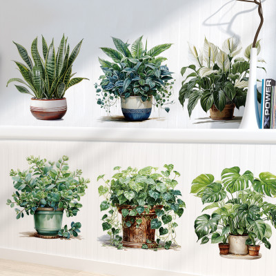 Sticker Giấy Dán Tường Decal Dán tường Tranh Dán Tường Trang Trí Tường Mẫu 6 Chậu Hoa Lá Hoa Lá ZH-1009