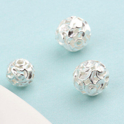 Combo 2 cái charm bạc hình cầu họa tiết hoa văn xỏ ngang - Ngọc Quý Gemstones