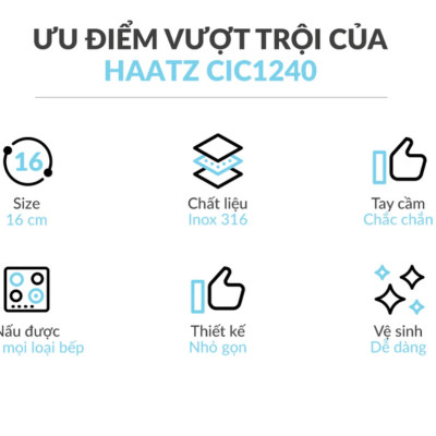 Quánh Inox316 Đúc Đáy Liền 3 Lớp Haatz CIC1240 Size 16cm - Hàng Chính Hãng Bảo Hành 5 Năm