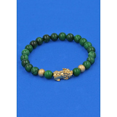 Vòng tay đá Cẩm Thạch Sơn Thủy 6 ly cẩn Tỳ Hưu inox vàng VCTDNTHHBV6 - hợp mệnh Hỏa, mệnh Mộc