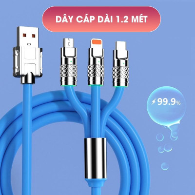 Dây Cáp Sạc Nhanh 3 Trong 1, Siê Bền, Siêu Nhanh Cổng Micro USB Type C Bằng Silicone