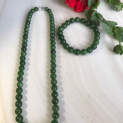 Bộ Vòng Chuỗi Đeo Cổ 8li Và Vòng Tay 9li5 Đá Ngọc Phật Xanh tự nhiên đẹp hay ngọc bích Màu xanh ngọc bích bóng đẹp món quà tặng Mẹ tặng cho mình và người thân nữ đeo đẹp ý nghĩa ạ