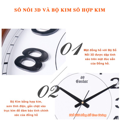 Đồng Hồ NHẠC CHUÔNG Báo Giờ Có 16 Điệu NHẠC GÕ - Máy Kim Trôi EASTAR Nhật - SỐ NỔI 3D - Mặt TRÒN Viền NÂU - Tặng Pin Maxell