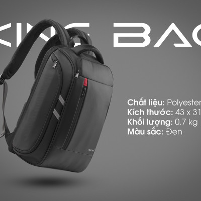 Balo laptop 15” KINGBAG HORMES thời trang, nhiều ngăn rộng rãi, ngăn lót cách nhiệt, jack cắm tai nghe, màu đen- Hàng chính hãng