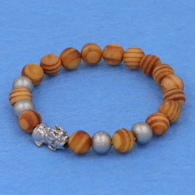 Vòng Tay Gỗ Huyết Rồng 8 ly Charm Tỳ Hưu Inox Bạc VGHRTHTB8