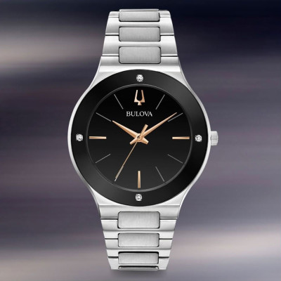 Đồng Hồ Nam Bulova Đính Kim Cương Dây Thép Không Gỉ 96E117 - Mặt Đen