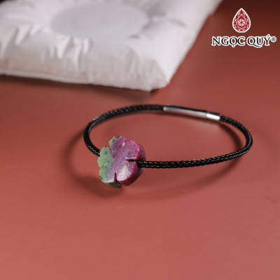 Vòng tay dây thép khắc hoa đá ruby nam phi 14x6mm,  dây thép 15cm mệnh hỏa, thổ - Ngọc Quý Gemstones