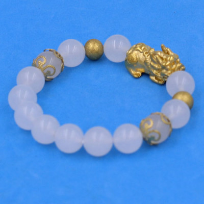 Vòng tay Tỳ Hưu inox Mix Thạch Anh Trắng 10 ly VTATRTHTRHKHB10 - hợp mệnh Kim, mệnh Thủy