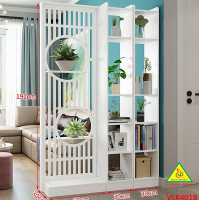Vách ngăn liền kệ, vách ngăn phòng khách nhà bếp gỗ MDF VLK401