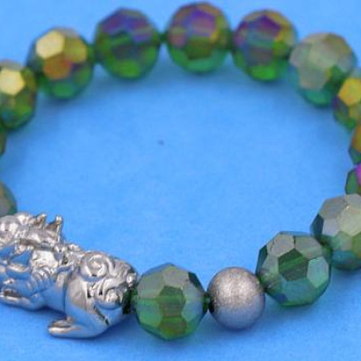 Chuỗi tay Pha Lê Xanh Đa Sắc cắt giác 10 ly Mix Tỳ Hưu inox 2 Bi VFLGXTHTRHB10 - Chuỗi tay thời trang phong thủy