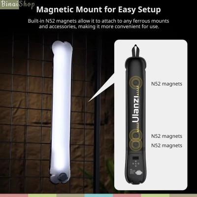Ulanzi UA12 / UA20 - Đèn Ống Dang Túi Khí Di Động, Công Suất 12W Và 20W, Dải Nhiệt Màu CCT, Hỗ Trợ Nam Châm Kết Nối Từ Tính - Hàng chính hãng