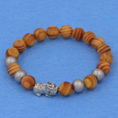 Vòng Tay Gỗ Huyết Rồng 8 ly Charm Tỳ Hưu Inox Bạc VGHRTHTB8