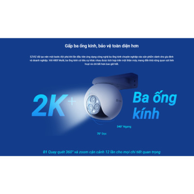 Camera WiFi EZVIZ H80F 3 ống kính 2K 4MP siêu nét cả ngày lẫn đêm, có màu đêm, AI phát hiện người - Hàng chính hãng