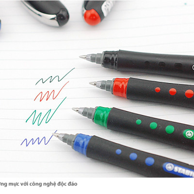 Bộ 4 Bút bi ký STABILO bl@ck+ F 0.7mm xanh+ đỏ+ đen+ xanh lá (BLKF-C4)