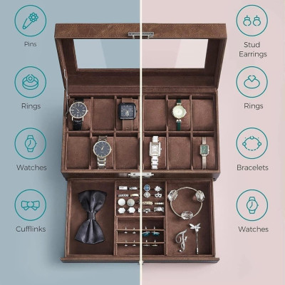  Hộp đựng đồng hồ da Songmics 2 tầng - Đẳng cấp châu Âu Hàng Chính Hãng