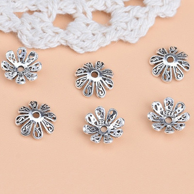 Combo 6 cái charm bạc chụp hạt, bọc hạt họa tiết hoa văn - Ngọc Quý Gemstones