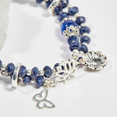 Vòng chuỗi hạt đeo tay 2 line đá saphire charm may mắn 5mm mệnh thủy , mộc - Ngọc Quý Gemstones