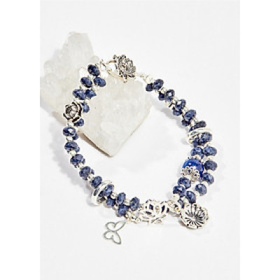 Vòng chuỗi hạt đeo tay 2 line đá saphire charm may mắn 5mm mệnh thủy , mộc - Ngọc Quý Gemstones