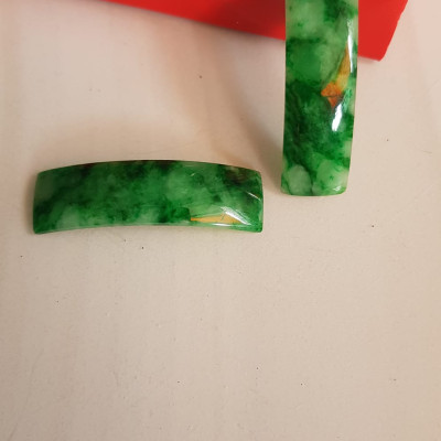 Mặt Lắc Tay miếng cong dài chữ nhật đá cẩm thạch tự nhiên xanh lý sơn thủy đậm vân bóng đẹp Size Dài 41mm x ngang 11mm x dầy 3mm Nữ lên lắc tay bằng vàng đeo sang đẹp món quà tặng Mẹ, người thân ý nghĩa ạ