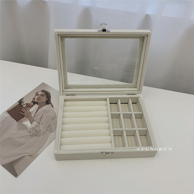 Hộp Đựng Đồ Trang Sức Mặt Kính Bọc Nhung Mềm Chống Bụi - Hàng Chính Hãng MINIIN