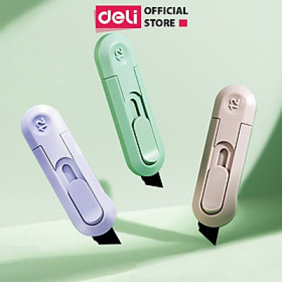 Dao Rọc Giấy Mini Deli Rọc Giấy Lưỡi SK5 Chống Gỉ Sắc Bén Lưỡi Dao Tự Thu Dao Rọc Giấy Unbox Học SInh Văn Phòng