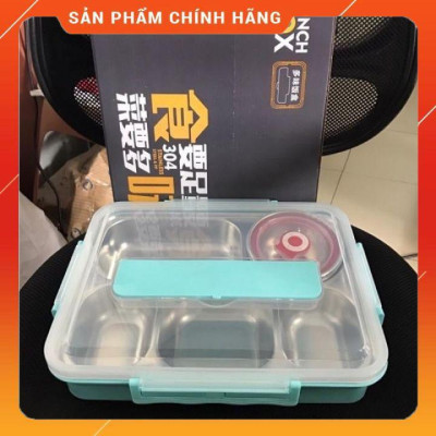 Hộp cơm 5 ngăn inox 304 Có Nắp Đậy tặng kèm bộ muỗng đũa inox siêu tiện lợi