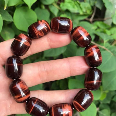Vòng tay Nam Đá Thạch Anh Mắt Hổ Đỏ Nâu Lu Bóng Đẹp Size hạt 13mmx Dài 18mm  Nam mệnh Hoả Thổ  100% đá thiên nhiên tốt sức khỏe hợp mệnh tốt cho công việc