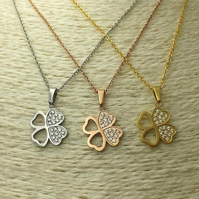 Dây chuyền nữ titan thời trang mặt cỏ 4 bốn lá thép không gỉ trangsucpt có 3 màu sắc DCNUT69