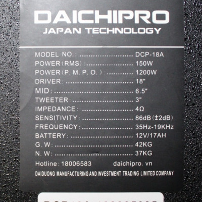 Loa Kéo Di Động Karaoke Bass 50 Daichipro DCP-18A (1200W) 5 Tấc - Chính Hãng