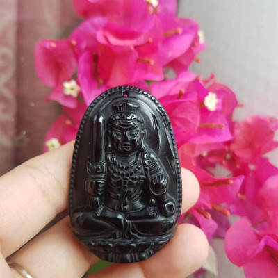 Mặt Dây Chuyền Bất Động Minh Vương Độ Mệnh Nam Tuổi DẬU  Chất liệu đá mã não đen Hợp Nam mệnh Thủy, mệnh Mộc  Size nam C53mm x N39mm x S11mm ạ