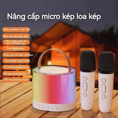 Loa Bluetooth Mini Karaoke Không Dây, Kèm 2 Mic, Âm Thanh Sống Động, Đèn LED 16 Màu - HÀNG CHÍNH HÃNG MINIIN