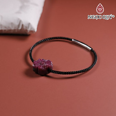 Vòng tay dây thép khắc hoa đá ruby nam phi 14x6mm,  dây thép 15cm mệnh hỏa, thổ - Ngọc Quý Gemstones